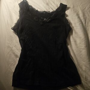 Elegant Black Lace Trim Women's Top